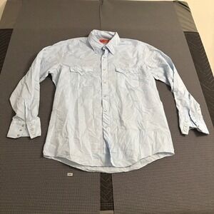 Ely Plains Mens Light Blue Western Pearl Snap Shirt 16.5 x 34 Vintage
